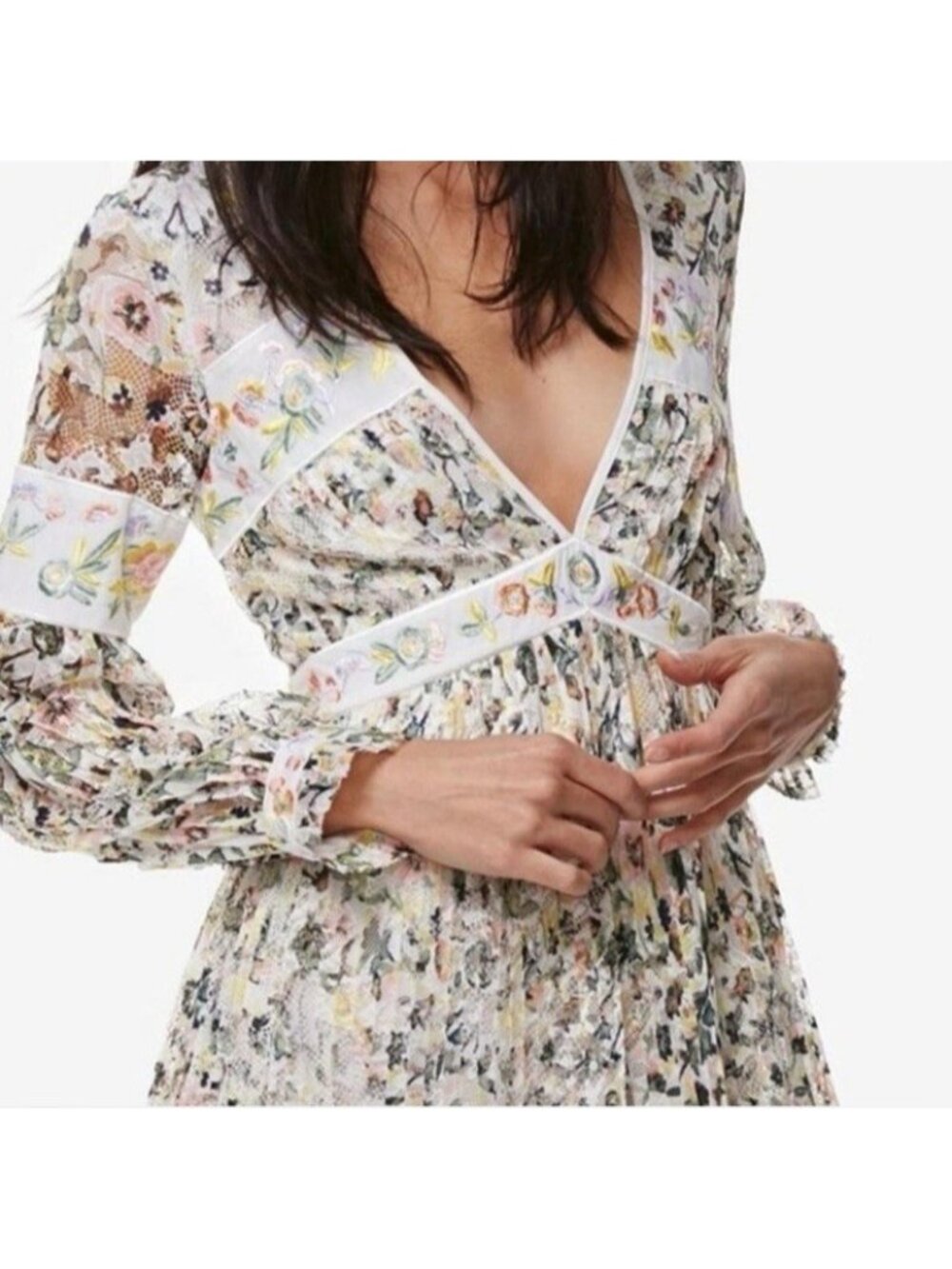 FREE PEOPLE Cherry Blossom Floral Lace Overlay Colorful Mini Dress Sz 10